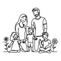 doorlopend een zwart lijn kunst tekening gelukkig familie vader en moeder met kind doodles stijl vector illustratie Aan wit