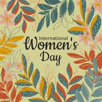 Internationale vrouwen dag. groet kaart met fantasie bladeren Aan takken en voorjaar bloemen. vector. vector