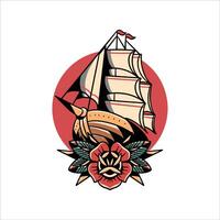 de schip tatoeëren illustratie vector ontwerp