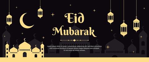 eid mubarak groeten banier achtergrond. moskee, en lantaarn illustraties. Islamitisch ontwerp voor web spandoeken, bedrijf, en hoofd vector