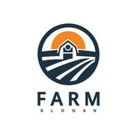 boerderij logo. sjabloon met boerderij landschap. etiket voor natuurlijk boerderij producten. vector