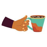 hand met een kopje koffie vector