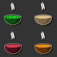 illustratie Aan thema groot reeks divers types mooi smakelijk eetbaar heet eigengemaakt soepen vector