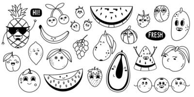 fruit en bessen tekens zwart lijn verzameling vector