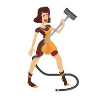 vrouw dansen en schoonmaken kamer platte cartoon vectorillustratie. leo sterrenbeeld meisje. klaar om 2D-tekensjabloon te gebruiken voor commercieel, animatie-, drukontwerp. geïsoleerde stripheld vector