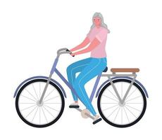 senior vrouw rijden fiets vector design