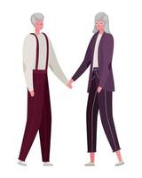 senior vrouw en man tekenfilms hand in hand vector design