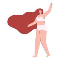 vrouw in roze ondergoed met rood haar op witte achtergrond vector