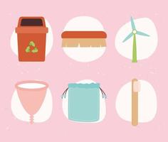 zes ecologische items vector