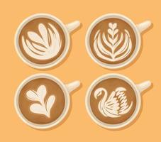 vier latte kopjes vector