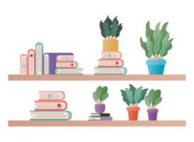 planken met boeken en planten vectorontwerp vector