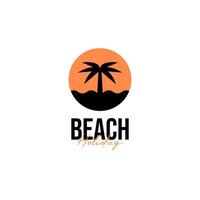 strand zonsondergang en palm boom logo ontwerp concept vector illustratie