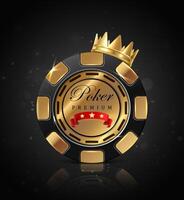 online casino poker spaander banier Aan zwart achtergrond met goud kroon. 3d realisitc vector icoon illustratie.