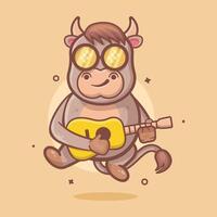 grappig stier dier karakter mascotte spelen gitaar geïsoleerd tekenfilm vector