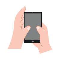 hand- Holding smartphone horizontaal en verticaal, met blanco scherm weergegeven vector