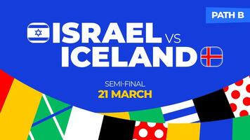 Israël vs IJsland Amerikaans voetbal 2024 wedstrijd. Amerikaans voetbal 2024 playoff kampioenschap bij elkaar passen versus teams intro sport achtergrond, kampioenschap wedstrijd laatste poster, vlak stijl vector illustratie