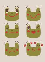 schattig kikkers uitdrukken verschillend emoties vector illustratie