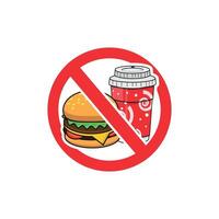 vector ontwerp templete verboden van aan het eten hamburgers en drinken koffie.