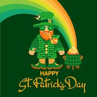 gelukkig heilige Patrick dag. elf van Ierse folklore, pot, regenboog, hand getekend belettering. vector. vector