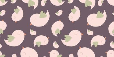 schattig naadloos patroon met klein vogels. voorjaar vector vlak tekenfilm achtergrond in pastel kleuren. eindeloos sjabloon voor behang, afdrukken, web bladzijde, oppervlakte textuur, omhulsel papier, textiel, kleding stof