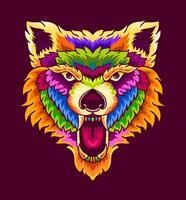 illustratie van kleurrijk wolf hoofd met knal kunst stijl , geïsoleerd ontwerp, poster, t overhemd ontwerp vector