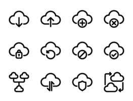 wolk server icoon set, voor wolk computergebruik, informatie technologie, ai, groot gegevens, en computer systemen. vector