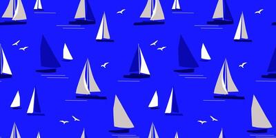 naadloos patroon met het zeilen boten, jachten Aan een achtergrond van water, zee. abstract afdrukken voor ontspanning. vector grafiek.