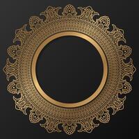 gouden kader met ornament in cirkel Aan zwart achtergrond. luxe goud mandala. - vector. vector