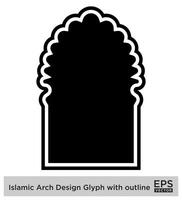 Islamitisch boog ontwerp glyph met schets zwart gevulde silhouetten ontwerp pictogram symbool zichtbaar illustratie vector