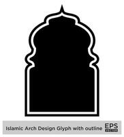 Islamitisch boog ontwerp glyph met schets zwart gevulde silhouetten ontwerp pictogram symbool zichtbaar illustratie vector