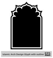 Islamitisch boog ontwerp glyph met schets zwart gevulde silhouetten ontwerp pictogram symbool zichtbaar illustratie vector