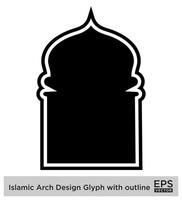 Islamitisch boog ontwerp glyph met schets zwart gevulde silhouetten ontwerp pictogram symbool zichtbaar illustratie vector