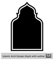 Islamitisch boog ontwerp glyph met schets zwart gevulde silhouetten ontwerp pictogram symbool zichtbaar illustratie vector