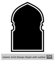 Islamitisch boog ontwerp glyph met schets zwart gevulde silhouetten ontwerp pictogram symbool zichtbaar illustratie vector