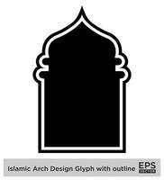 Islamitisch boog ontwerp glyph met schets zwart gevulde silhouetten ontwerp pictogram symbool zichtbaar illustratie vector