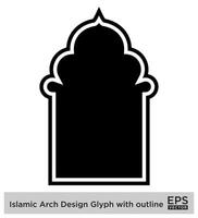 Islamitisch boog ontwerp glyph met schets zwart gevulde silhouetten ontwerp pictogram symbool zichtbaar illustratie vector