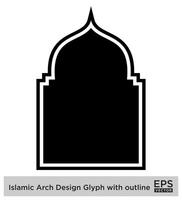 Islamitisch boog ontwerp glyph met schets zwart gevulde silhouetten ontwerp pictogram symbool zichtbaar illustratie vector