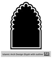 Islamitisch boog ontwerp glyph met schets zwart gevulde silhouetten ontwerp pictogram symbool zichtbaar illustratie vector