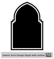 Islamitisch boog ontwerp glyph met schets zwart gevulde silhouetten ontwerp pictogram symbool zichtbaar illustratie vector