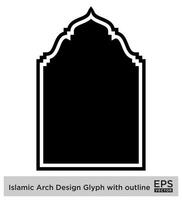 Islamitisch boog ontwerp glyph met schets zwart gevulde silhouetten ontwerp pictogram symbool zichtbaar illustratie vector