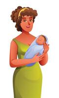 moeder Holding haar pasgeboren baby. vector tekenfilm illustratie