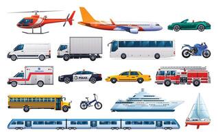 reeks van voertuigen. verzameling van divers soorten van vervoer. vector tekenfilm illustratie