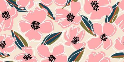 exotisch hand- getrokken bloemen, naadloos patronen met bloemen voor kleding stof, textiel, kleding, omhulsel papier, omslag, banier, huis decor, abstract achtergronden. vector illustratie.