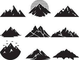 reeks van zwart rots heuvel en berg silhouet landschap, vector Aan geïsoleerd wit achtergrond