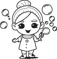 kleur boek voor kinderen meisje met zeep bubbels. vector illustratie