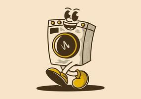 wijnoogst illustratie van wandelen het wassen machine mascotte karakter met gelukkig gezicht vector