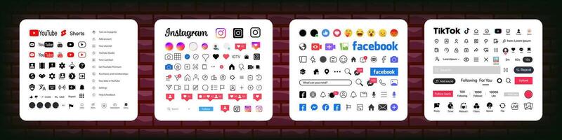 instagram, Tik tok, facebook, youtube knop icoon. reeks scherm sociaal media en sociaal netwerk koppel sjabloon. verhalen knop, symbool, teken logo. redactioneel vector