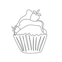koekje met aardbei. tekening vector zwart en wit illustratie. muffin met geslagen room. tekening stijl.