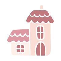 schattig roze huis. tekenfilm vlak kawaii hut. gemakkelijk hand- getrokken vector illustratie. tekening kunst. clip art geïsoleerd Aan wit achtergrond. grafisch element voor ontwerp van kinderen producten.