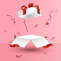 Open geschenk doos. besprenkeld met rood lint vector